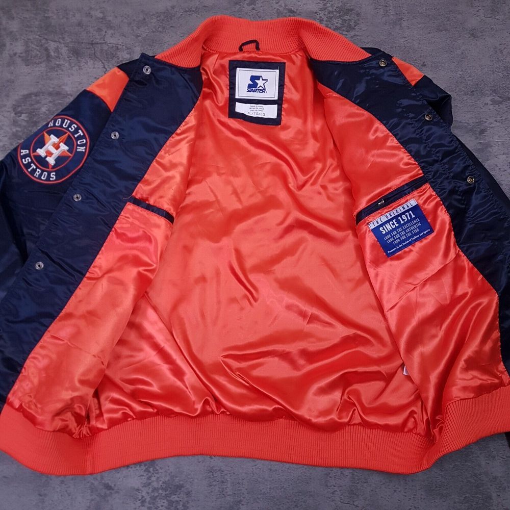 STARTER Houston Astros Button Up Bomber Jacket Mens Size XL Blue Orange‎ - Picture 3 of 10